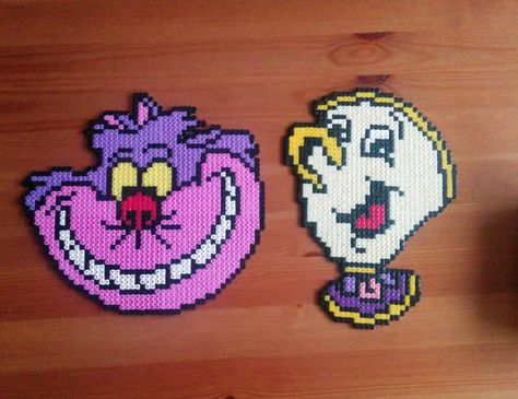 Perler Alice In Wonderland, Perler Bead Cheshire Cat, Cheshire Cat Perler Beads, Alice In Wonderland Perler Bead Patterns, Beyond Wonderland Perler, Beauty And The Beast Perler Beads, Cheshire Cat Perler, Cartoon Perler Beads, Alice In Wonderland Perler Beads