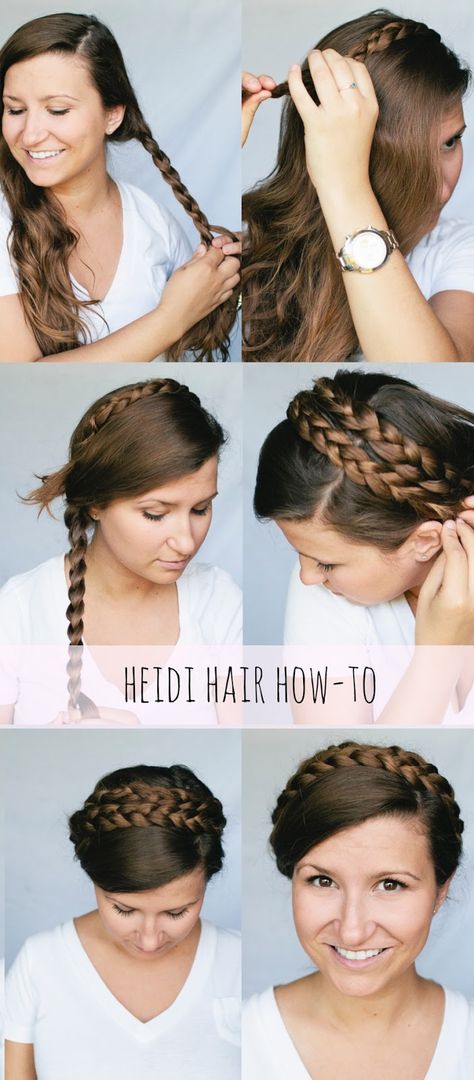 BEAUTY & THE BEARD: HAIR WEEK : HEIDI HAIR HOW TO (aka princess leia braids) Heidi Braids, Boho Short Hair, Headband Braids, Star Wars Hair, Princess Leia Hair, Crown Braid Updo, Milkmaid Braid, How To Braid, Evening Hairstyles