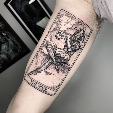 Left Arm Tattoos, Woodcut Tattoo, Engraving Tattoo, Tarot Card Tattoo, Tarot Tattoo, B Tattoo, Card Tattoo, Arm Tattoos For Guys, Tattoo Idea