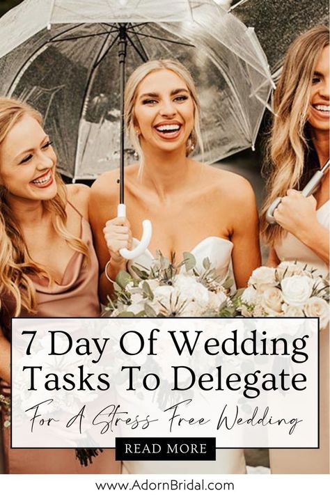 Are you planning your own wedding and making a wedding checklist? This blog post from Adorn Bridal will help you know which wedding day tasks to delegate to make your wedding day easier. There will always be day of wedding tasks that need to be completed, but knowing which day of wedding tasks to delegate will help you have a smoother day. Click the link to check out this wedding day task list now. Wedding Planning Timeline, Task List, Modern Love, Wedding Checklist, Jump In, Wedding Dress Shopping, Wedding Planning Tips, Shopping Hacks, Bridal Collection