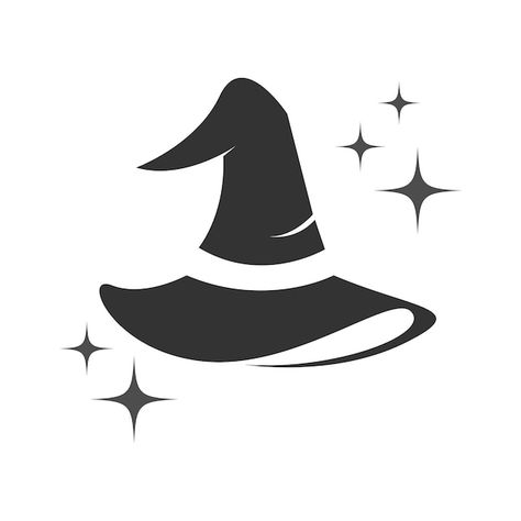 Vector witch witch hat logo icon design | Premium Vector #Freepik #vector #witch #wizard-hat #witch-broom #halloween-witch How To Draw Witches Hat, Halloween Logo Ideas, Wizard Hat Illustration, Tiny Witch Hat Tattoo, Witch Hat Tattoo Design, Simple Witch Hat Tattoo, Witch Logos Ideas, Witch Graphic Design, Dnd Cookies