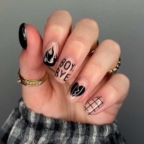 Anti Valentine’s Day Nails, Anti Valentines Day Nails, Sports Nails, Anti Valentines, Long Acrylic Nail Designs, Fall Gel Nails, Nail Tutorial, Anti Valentines Day, Lovely Nails