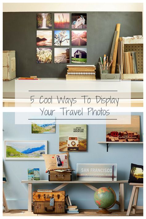 5 Cool Ways To Display Your Travel Photos Display Travel Photos, Travel Room Decor, Travel Photos Display, Carnival Vista, Travel Gallery Wall, Travel Room, Bathroom Storage Solutions, Packing Organizers, Vintage Room Decor