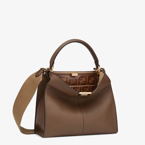 Brown leather bag - PEEKABOO X-LITE MEDIUM | Fendi Leather Handbags Diy, Fall Bags Handbags, Fendi Peekaboo Bag, Peekaboo Bag, Bags For Women Fashion, Bag Wishlist, Bag Closet, Hand Bags For Women, Longchamp Bag