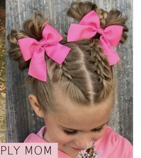 Cheer Hair Braids, Girls Cheer Hairstyles, Kids Cheerleading Hairstyles, Popcorn Hairstyle, Cheer Hair Styles, Cheerleader Hairstyles, Game Hairstyles, Cheerleader Hair, Cheer Hairstyles