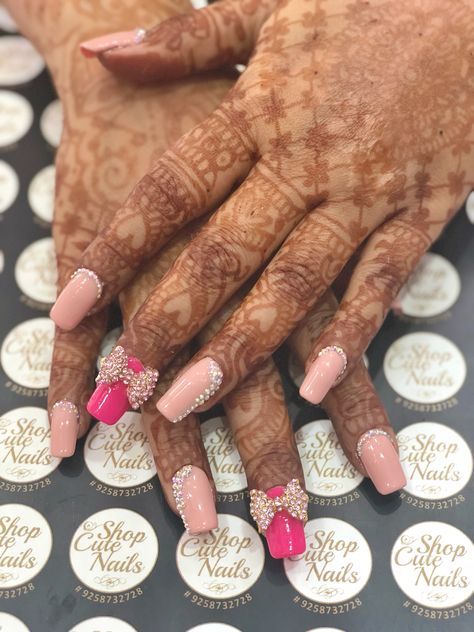 Wedding Nails Extensions, Bride Pink Nails, Hot Pink Bridal Nails, Gel Extension Designs, Bridal Nails Unique, Engagement Nail Art Brides, Indian Bridal Nails Designs Brides, Wedding Nail Designs For Bride 2024, Heavy Nail Art Design