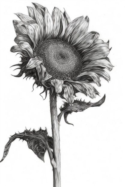 A drawing of a sunflower with a black and white pencil. Sunflower Sketch Pencil, Sunflower Drawing Pencil, Sunflower Pencil Drawing, Drawing Of A Sunflower, Drawing Sunflowers, Trees Art Drawing, Sunflower Sketch, Sunflower Black And White, Sunflower Sketches