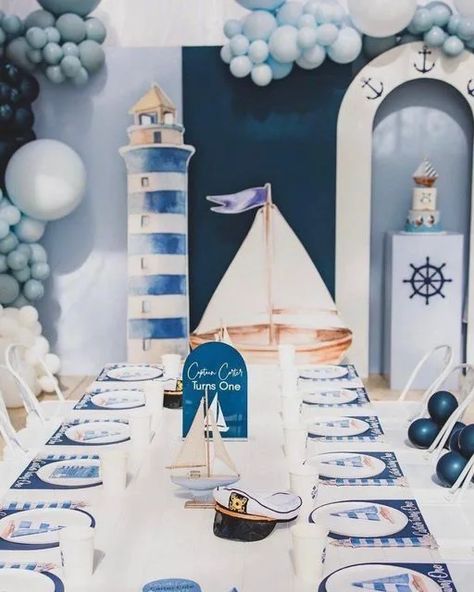 35 Unique Boy First Birthday Party Theme Ideas 2024 - Adore Charlotte First Birthday Sailor Theme, Boat Themed First Birthday, Sailor Theme Party Decorations, Sail Theme Party, Sailor Themed Birthday Party, Nautical One Year Old Birthday, Sailor First Birthday, Sailor Birthday Theme, Sailor Birthday Party Boy