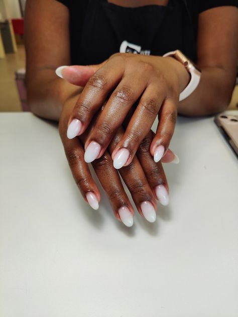 2023 Nail Trends Black Women, Bias Nail Designs, Spring Mani And Pedi Ideas, Milky White Nails Black Women, White Nails Biab, Wedding Nails For Black Bride, Bias Nails, White Nails On Dark Skin, White Milk Nails