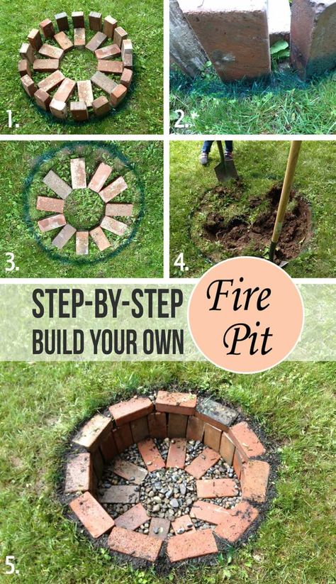 Diy Outdoor Fire Pit, Reka Bentuk Dalaman, Brick Fire Pit, Jardim Diy, Fire Pit Ideas, Garden Fire Pit, Fire Pit Designs, Diy Fire Pit, Backyard Diy Projects