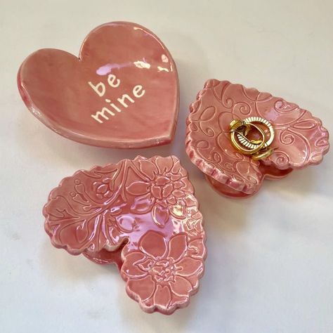 Pink Pottery, Heart Pottery, Pottery Heart, Ceramic Hearts, Ceramic Ring Dish, Heart Ceramic, Tealight Candles, Ceramic Ring, Keramik Design