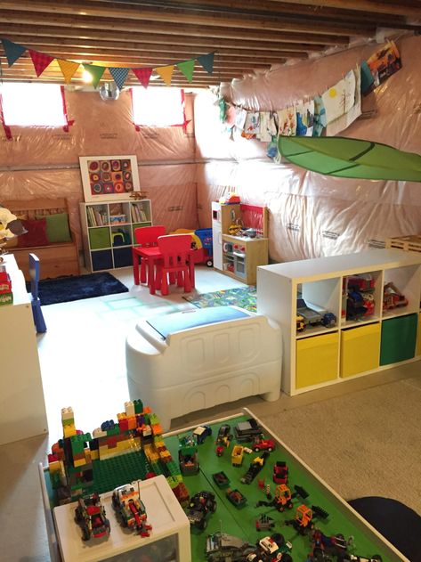 Unfinished Basement Playroom, Basement Lighting, Basement Playroom, Basement Windows, Basement Storage, Waterproofing Basement, Basement Makeover, Small Basements, Basement Walls