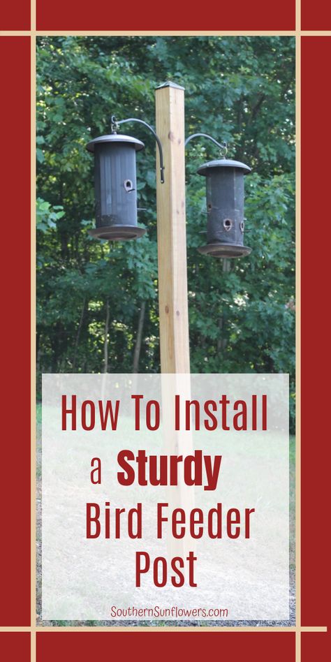 Post Bird Feeder, Post For Bird Feeders, Bird House Stands Diy, Bird Feeder Post Ideas, Bird Feeder Poles Ideas, Bird Feeder Post, Bird Feeder Hangers, Bird Feeder Station, Bird Feeder Stands