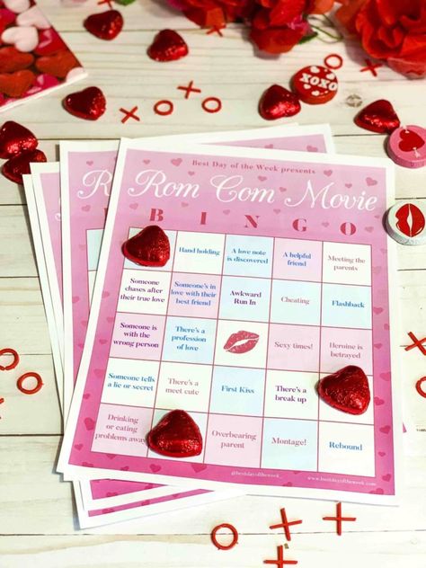 Play Rom Com Movie Bingo Movie Bingo, Play Therapy Activities, Rose Drink, Valentine Bingo, Sixteen Candles, Romance Film, Romantic Films, Chocolate Hearts, Make You Cry