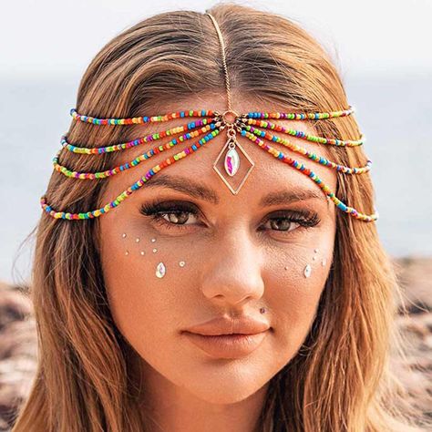 PRICES MAY VARY. Bohemia head chains are made of good quality alloy, colorful beads and sparkly rhinestones pendant, it's strong and durable,will retain color for a long time. Costume layering beads hair chains has 3.9 inch extension chain, size suitable for most women, you can secure it with bobby pins, create a variety of beautiful hairstyles. Beach gold beaded headpiece is unique in design, it's small, delicate and lightweight but with good color and shine.Colorful layering head chain can hel Time Costume, Head Chains, Beach Hair Accessories, Beaded Headpiece, Classic Wedding Hair, Beads Hair, Headpiece Accessories, Festival Outfits Women, Hair Mistakes