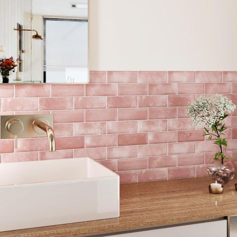 PRICES MAY VARY. ❤️【Easy & Quick Installation】 Transform your kitchen or bathroom with ease using these peel and stick backsplash tiles. With a self-adhesive design, these tiles are easy to install, saving you time and effort. Each pack of 10 tiles covers 0.765 square meters, about 8.24 square feet. They provide a perfect fit for various areas in your home. ❤️【Waterproof & Durable】 Made from high-quality Vinyl materials, these backsplash tiles are waterproof and oil-proof, ensuring long-lasting Bathroom Renter Friendly, Vintage Pink Tile Bathroom, Backsplash Tiles For Kitchen, Stick On Backsplash, Pink Tile Bathroom, Tile Backsplash Bathroom, Green Backsplash, Peel And Stick Tiles, Tile Stickers Kitchen