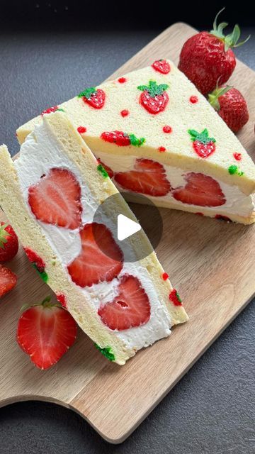 Winnie Wai-Ling Lee on Instagram: "Strawberry cake sandwich aka Japanese fruit Sandos 🍓🍓🍓 . . Do you have a hard time rolling up a cake roll? Why not use this method and cut into squares to make strawberry cake sandwiches . A great picnic snack with matching strawberry pattern 🥰 . . My full cake roll recipe can be found on my blog. Link in bio. Perfect recipe to make your Fruit Sandos with ❤️ . . Alternatively you can COMMENT - ‘cakeroll’ i will dm you the recipe link.  . . #cakeroll #strawberry #homemade #cakeideas #cake #cakedecorating #swissroll #treats #tartlets #recipe #tutorial #love #food #bakingvideo #bakers #foodlover #easydessert #pastry #tasty #dessert #video #inspiration #instagood #reels #reelsinstagram" Strawberry Cake Sandwich, Pattern Roll Cake, Strawberry Aesthetics, Strawberries Aesthetic, Cake Sandwiches, Strawberry Cake Decorations, Japanese Fruit, Strawberry Roll Cake, Fruit Birthday Cake