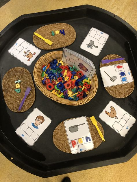 Phonics Intervention Ideas, Phonics Provocations, Eyfs Phonics Activities, Whatever Next Eyfs Activities, Phonics Tuff Tray Ideas, Phonics Provision, Phonics Tuff Tray, Phonics Activities Eyfs, Literacy Provocations