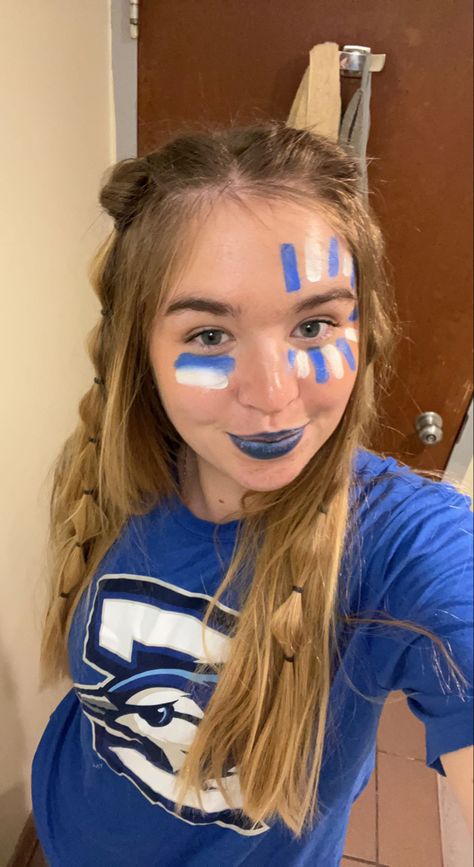 Cute School Face Paint, College Face Paint, Field Day Makeup, Football Game Body Painting, Easy School Spirit Face Paint, Team Spirit Face Paint Ideas, Field Day Face Paint, Face Paint Ideas For School Spirit, School Pride Face Paint Ideas