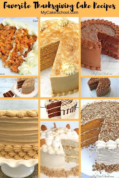 Sharing a collection of our FAVORITE Thanksgiving cake recipes! These moist and flavorful cakes are sure to please! Thanksgiving Cake Recipes, Cake Recipes For Thanksgiving, Caramel Apple Spice Cake, Thanksgiving Recipes Dessert, The Best Cake Recipes, Homemade Cake Recipes Chocolate, Thanksgiving Cake, Learn Cake Decorating, Fall Cake Recipes