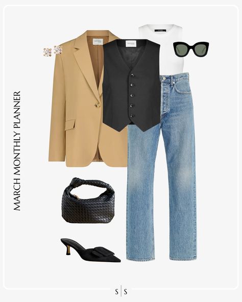 March 2024 Outfit Planner | the Sarah Stories Fit Board, Outfit Planner, Weekly Inspiration, Fresh Outfits, Fit Board Workouts, March 2024, Spring Trends, Oversized Blazer, Date Outfits