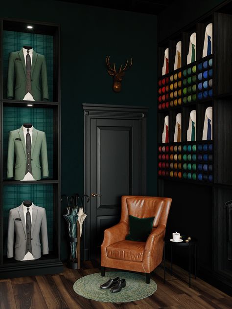 Tailoring Shop Interior Design, Mens Store Display, Luxury Retail Store, Men's Boutique, Suit Stores, Retail Store Interior Design, Clothing Store Interior, Classical Interior, Clothing Store Design