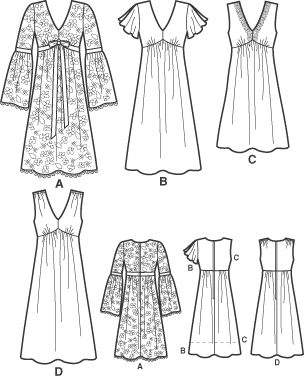 Simplicity 3831 Free Nightgown Patterns For Women, Night Dress Pattern, Boho Dress Pattern, Dresses Sewing Patterns, Nightgown Pattern, Dresses Sewing, Knit Dresses, Pattern Dress Women, Night Dress For Women