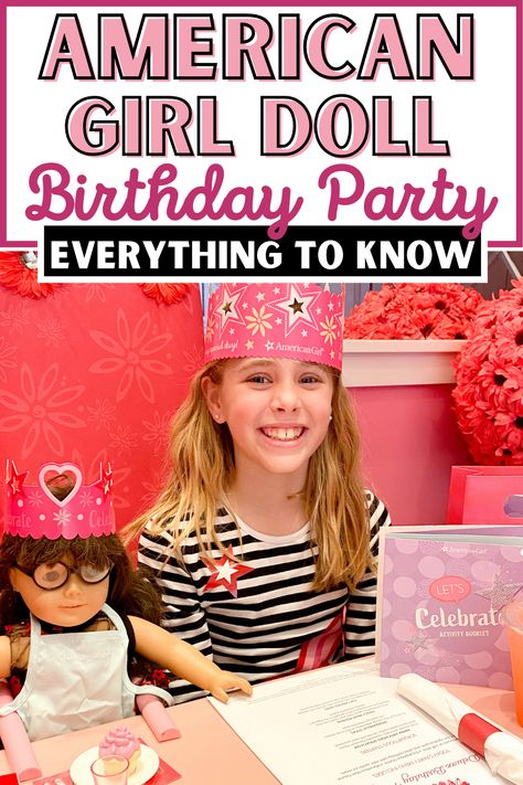 If your daughter loves American Girl Dolls then she will have THE best Birthday EVER by celebrating with an American Girl Birthday Party at an American GIrl Doll Store! All the details about the American Girl Party packages including an option to have an American Girl Doll Party at home too! American Doll Birthday Party Ideas, American Girl Doll Party Ideas, American Girl Party Ideas, Doll Birthday Party Ideas, American Girl Tea Party, American Girl Doll Birthday Party, American Girl Doll Store, American Girl Doll Party, American Girl Party