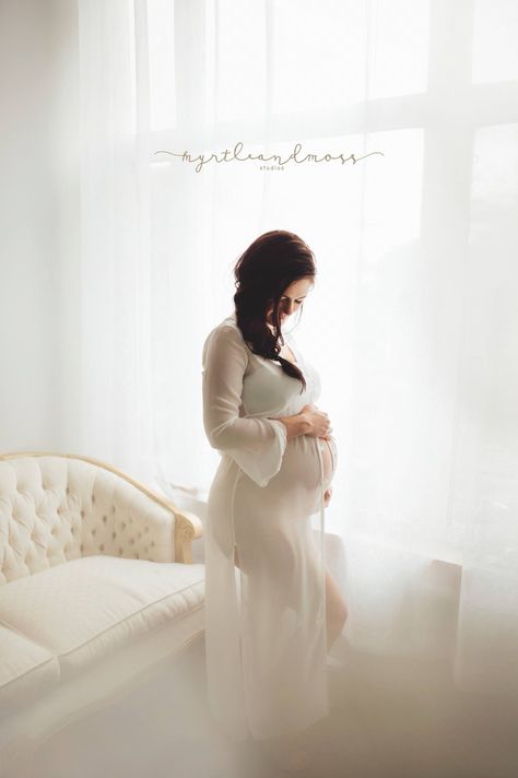 In front of couch Maternity Pictures On Couch, Maternity Shoot In Bed, Maternity Photos On Couch, Maternity Sofa Photos, Maternity Photography White Robe, Moss Photography, Baby Bumps, Pregnancy Photoshoot, Maternity Photography