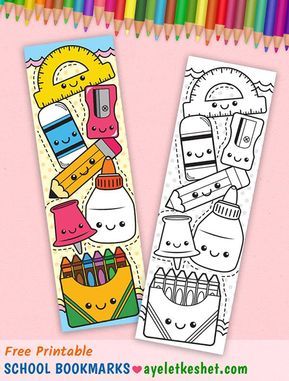 Cute kawaii back to school printables: coloring bookmark. #Ayelet_Keshet #printables #freeprintables #bookmark #bookmarks #backtoschool #kawaii #kawaiiart #coloring #coloringpages Color Your Own Bookmark, Cute School Drawings, Cute Bookmarks Drawings, Doodle Art Bookmarks, Back To School Drawing Ideas, Cute Doodle Art Creative, Back To School Painting, Drawing For School, Doodle Bookmark