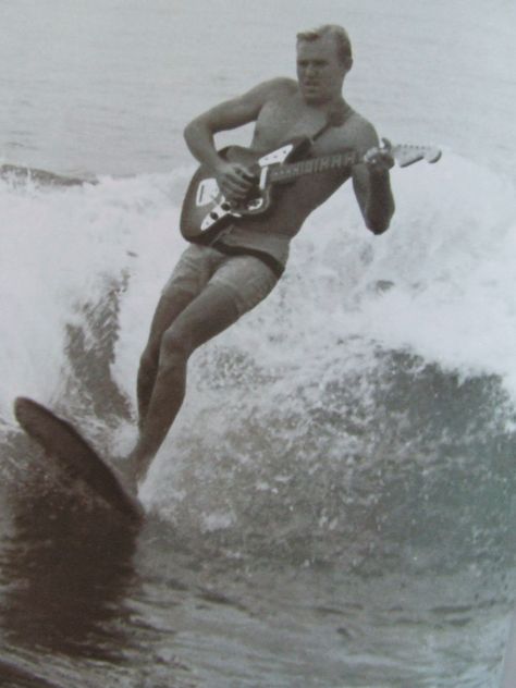 surfing | vintage photography | guitar | multi skilled | retro | water sport | black & white | photograph | Malibu surfing | joker | good times | Carefree Quotes, Surf Guitar, Surf Music, Best Guitar Players, Vintage Surf, Hello Hello, Fun Fun, Twisted Humor, Surfs Up