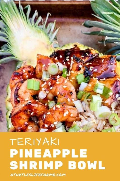 Teriyaki Steak Tips, Shrimp Pineapple Bowl, Pineapple Bowl Recipe, Shrimp And Pineapple, Pineapple Bowls, Bbq Pineapple, Pineapple Boats, Pineapple Teriyaki, Shrimp Bowl