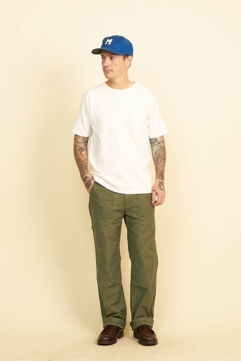 Ahead buy without any problem. NyBJHF!! Workwear Street Style Men, White Painters Pants Outfit Men, Fatigue Pants Outfit Men, Japan Vintage Fashion, Japanese Americana Fashion, Japan Fashion Casual, Straight Pants Men, Japanese Americana, Fatigue Pants