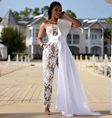 How beautiful is this bridal Jumpsuit? Would you rock it for your reception look or your bridal shower? please You can follow us here, Twitter & Pinterest #hustlersquare #wearmadeinnigeria #ebweddings #asoebifabrics #lagosweddings #ankarafashionstyle #asoebiguest #ibadanweddings #edowedding #asoebistyle #tradwedding #madeinafrica #ankarafashiongallery #fabricsinlagos #phmua #partyjollof #naijaweddings #asoebilagos #loveweddingsng #naijamarketplacee #owambestyle #asoebihouse #bbnaija #edobride  # Reception Jumpsuit, Prom Jumpsuit, White Lace Jumpsuit, Engagement Party Dresses, African Prom Dresses, African Wedding Dress, Bridal Jumpsuit, Wedding Jumpsuit, Lace Styles