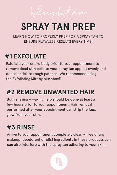 Spray Tan Prep Tips, Pre Tanning Tips, What To Do Before A Spray Tan, Before Spray Tan Tips, How To Start A Spray Tanning Business, Pre Spray Tan Prep, Spray Tan Prep Instructions, Spray Tan Price List, Spray Tan Business Names