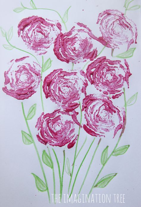 How easy is this!  Just grab some celery and pink paint! Then you have celery printed rose art craft for kids. Spring Flower Crafts, Imagination Tree, Vegetable Prints, Easy Arts And Crafts, Crafts For Seniors, Spring Art, Childrens Crafts, Rose Art, Mothers Day Crafts