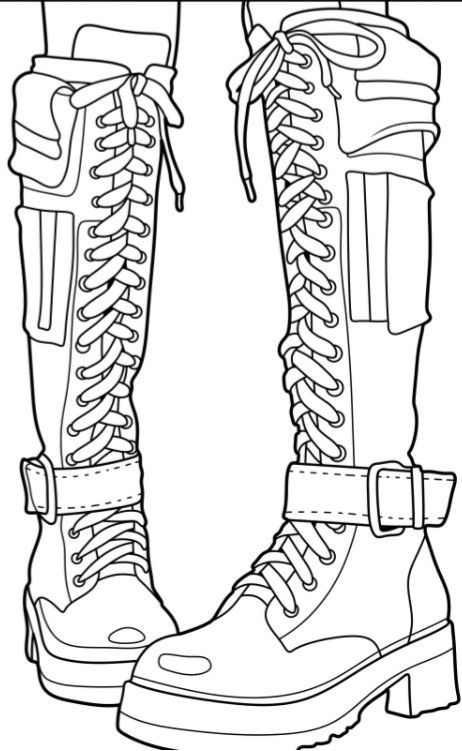 Boots Facing Forward Drawing, Combat Boot Drawing Reference, Female Boots Drawing, How To Draw A Backpack On A Person, How To Draw Shoes Anime, Boots Drawing Reference Front View, Sneakers Drawing Reference, Anime Boots Drawing, Combat Boots Drawing Reference