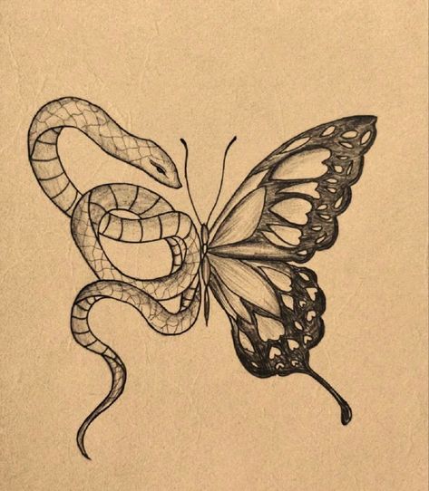 Snake Drawing, Cool Pencil Drawings, Meaningful Drawings, Butterfly Drawing, Easy Drawings Sketches, Mini Drawings, Art Drawings Sketches Creative, Dessin Adorable, Cute Easy Drawings