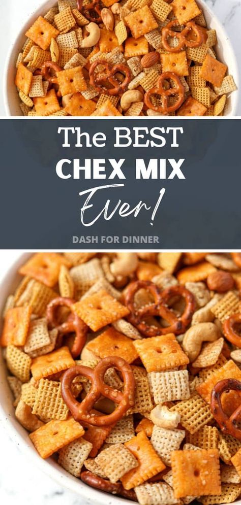 This classic Chex Mix recipe is the perfect savory snack mix for pretty much any party, potluck, or holiday. Whether you're looking for game day recipes, Christmas snacks, or food gift ideas, you have to try this homemade baked Chex Mix! Savory Chex Mix Recipes, Savory Chex, Chex Mix Recipes Sweet, Homemade Chex Mix Recipe, Chex Mix Recipes Original, Chex Recipes, Original Chex, Party Mix Recipe, Homemade Chex Mix