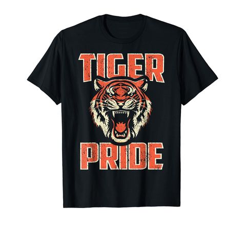 PRICES MAY VARY. Solid colors: 100% Cotton; Heather Grey: 90% Cotton, 10% Polyester; All Other Heathers: 50% Cotton, 50% Polyester Imported Pull On closure Machine Wash Vintage Tiger pride design. Created for high school, college, university, kids or pro sports team fans who love Tiger football, baseball, basketball or Tiger varsity sports. Features a retro Tiger team mascot with distressed vintage "Tiger Pride" text. A great way to support your favorite kids, pro, college or varsity team. Light School Spirit Shirts Designs, Tiger Mascot, Tiger Team, Vintage Tiger, School Spirit Shirts, Mens Workout Shirts, Spirit Shirts, Vintage School, Team T Shirts