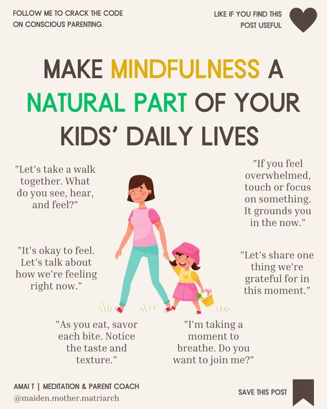 Teaching your child about MINDFULNESS is a powerful lesson about being in the moment.⁠ Integrating mindfulness into your parenting approach can have lasting positive effects on your children's mental, emotional, and physical health, setting a foundation for a more fulfilling and balanced life ❤️⁠ ✅ Become the parent your child NEEDS with the 'Amai T Method of Conscious Parenting'. Order your copy TODAY! ✅ ⁠ Conscious Parenting Tips, Holistic Parenting, Life Skills Kids, Being In The Moment, Parenting Lessons, Positive Parenting Solutions, Parenting Knowledge, Intentional Parenting, Affirmations For Kids