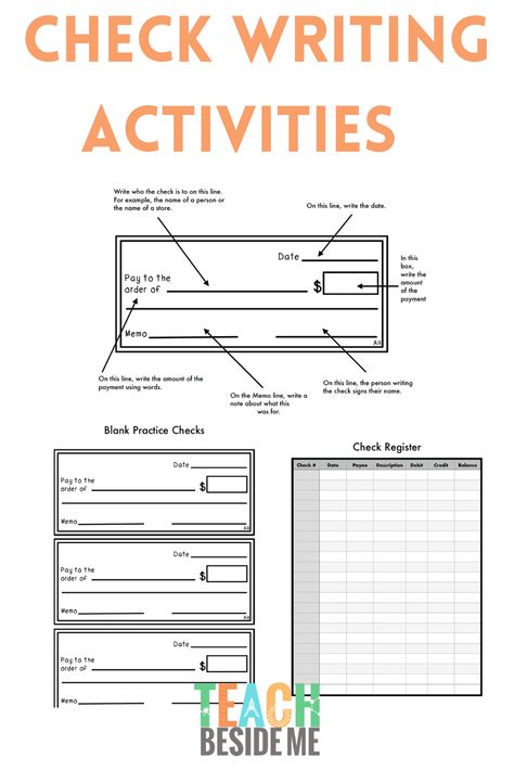 Check Writing Practice, How To Write A Check, Paper Spinner Toy, Financial Iq, Consumer Math, Unit Studies Homeschool, Teaching Money, Writing Checks, Critical Thinking Activities