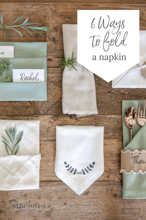 Beautifully folded napkins can add an extra special touch to a table setting, and they only take a moment to create. Learn how to fold a napkin 6 ways for any party or event. Get instructions on folding a two-pocket fold which is perfect for menus, quotes, or name tags. The simple envelope fold makes a considerable impact. Finally, learning how to create the beautiful silverware fold will elevate your table setting and delight your guest. Follow us for more tips just like this. Ways To Fold A Napkin, Wedding Napkin Folding, Wrapped Silverware, Creative Napkin Fold, Fold A Napkin, Fancy Napkin Folding, Easy Napkin Folding, Cloth Napkin Folding, Paper Napkin Folding