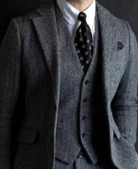 Men Three Piece Wool Grey Herringbone Suit | eBay Work Suits Men, Dark Grey Wedding Suit, Alex Aesthetic, Lawyer Suit, Husband Vibes, Three Piece Suit Mens, Cocktail Suit, Grey Suit Wedding, Mens Wedding Suits