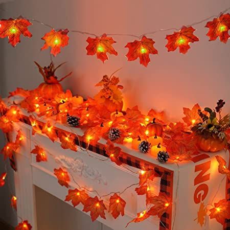 YEGUO Thanksgiving Decorations Lighted Fall Garland, 2 Pack Maple Leaves String Lights Battery Operated Total 20 Ft 40 LED Fall Lights for Indoor Outdoor Holiday Autumn Home Party Halloween Decor Fall Leaf Garland, Fall Garland, Fall Thanksgiving Decor, Indoor String Lights, Autumn Lights, Outdoor Holidays, Harvest Decorations, Halloween Lights, Light Garland