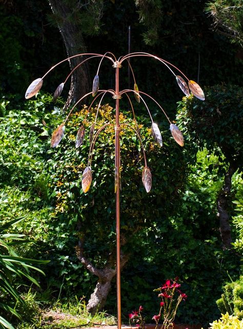 Stanwood Wind Sculpture: Kinetic Copper Triple Spinner - Falling Foliage Wind Spinners Diy, Kinetic Wind Spinners, Garden Wind Spinners, Copper Sculpture, Garden Spinners, Wind Art, Wind Sculptures, Garden Design Plans, Garden Art Sculptures Diy