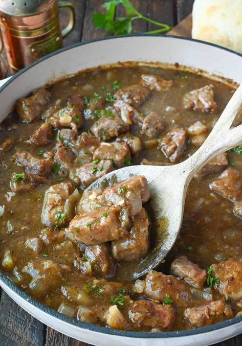 Beef Tips With Gravy, Cast Iron Steak, Beef Tips And Gravy, Leftover Beef, Steak Tips, Potted Beef, Homemade Gravy, Beef Tips, Fall Cooking