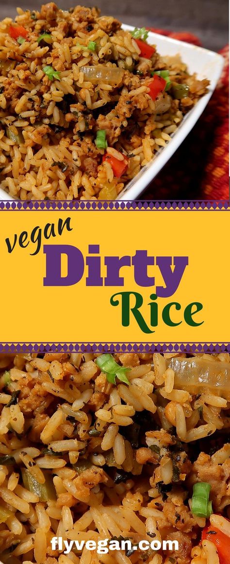 Vegan Dirty Rice, Creole Rice, Rice Ideas, Vegan Cajun, Dirty Rice Recipe, Cajun Rice, Vegan Soul Food, Dirty Rice, Vegan Rice