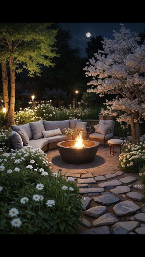 Garden Seating Ideas, Dröm Hus Planer, Whimsical Backyard, Romantic Backyard, Fire Pit Landscaping, Backyard Renovations, Garden Fire Pit, Backyard Inspiration, Backyard Inspo