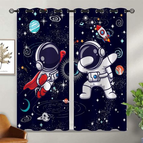 PRICES MAY VARY. 【UNIQUE DESIGN】 This Cute Astronaut decorative curtains style is Fashion, bringing a bold and fun feeling to the bedroom and living room. Using 3D digital printing and dyeing technology which brings visual enjoyment. ​Suitable for different styles of home decoration. These drapes will make any room in your house pop. 【PACKAGE INCLUDES】 The package includes 2 decorative window curtain panels. Each panel measures 21" (W) x 45" (L).The combined width is 42 inches. The curtains pane Boys Room Curtains, Space Cartoon, Insulated Drapes, Curtains Style, Curtain For Bedroom, Cute Astronaut, Rocket Design, Decorative Curtains, Bedroom Curtains